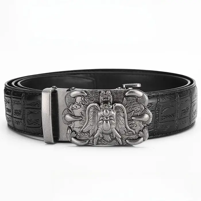 Ceinture en cuir véritable pour homme de haute qualité, motif crocodile, boucle chinoise Loong, ceintures pour homme, cadeau parfait pour la fête des pères