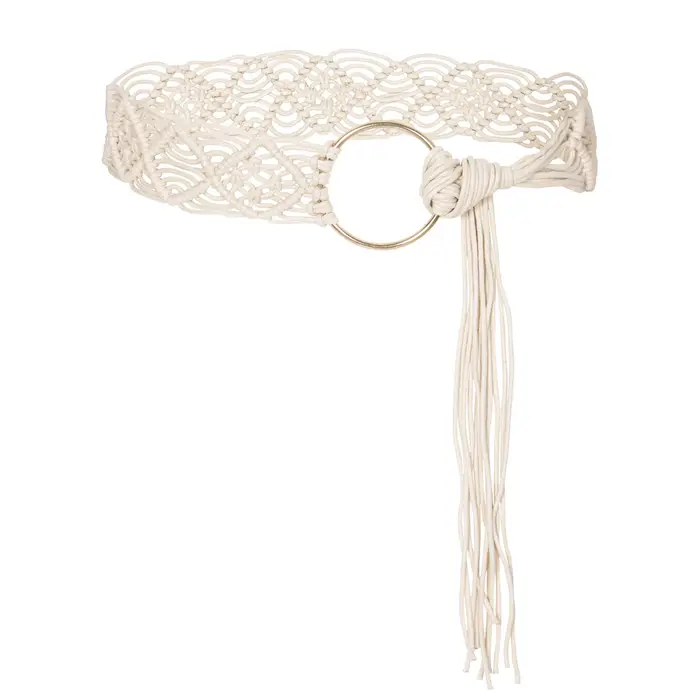 Beige femmes tissé taille ceinture coton Crochet été plage
