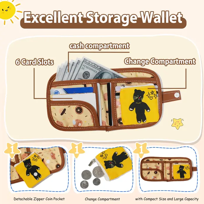Portefeuille ours de dessin animé mignon avec porte-monnaie détachable