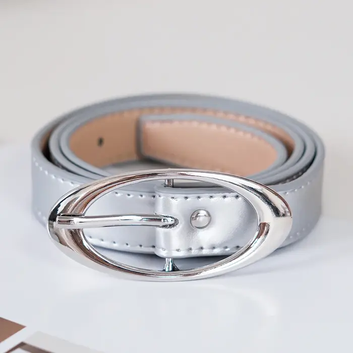 Ceinture à boucle argentée miroir pour femmes