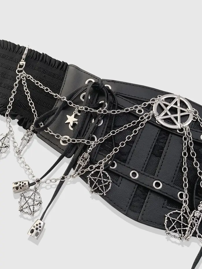 HERSHINE Ceinture large élastique avec chaîne étoile noire pour femme
