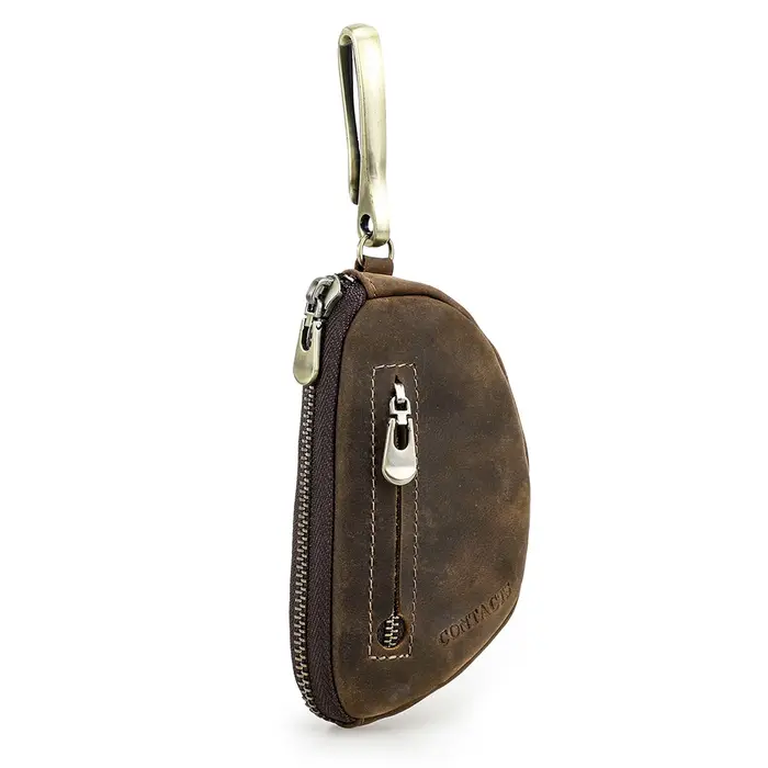 Porte-clés rétro en cuir véritable avec étui AirTag anti-perte, porte-clés zippé pour homme, organisateur de clés pour homme