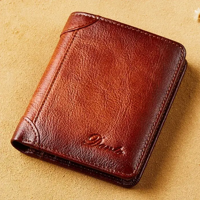 Portefeuille en cuir véritable Pour hommes deux sacs à main pliants RFID porte-cartes