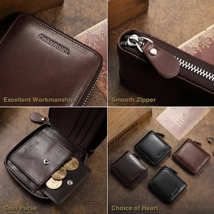 Portefeuille Homme Cuir Italien Vintage Fermeture Éclair Intégrale CHANPINCL – Poche à Pression