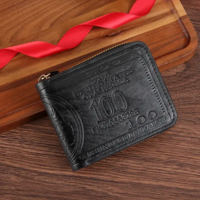 Portefeuille homme avec fermeture éclair 100 dollars américains motif porte-carte monnaie poche sac à main Cartera Hombre Carteras