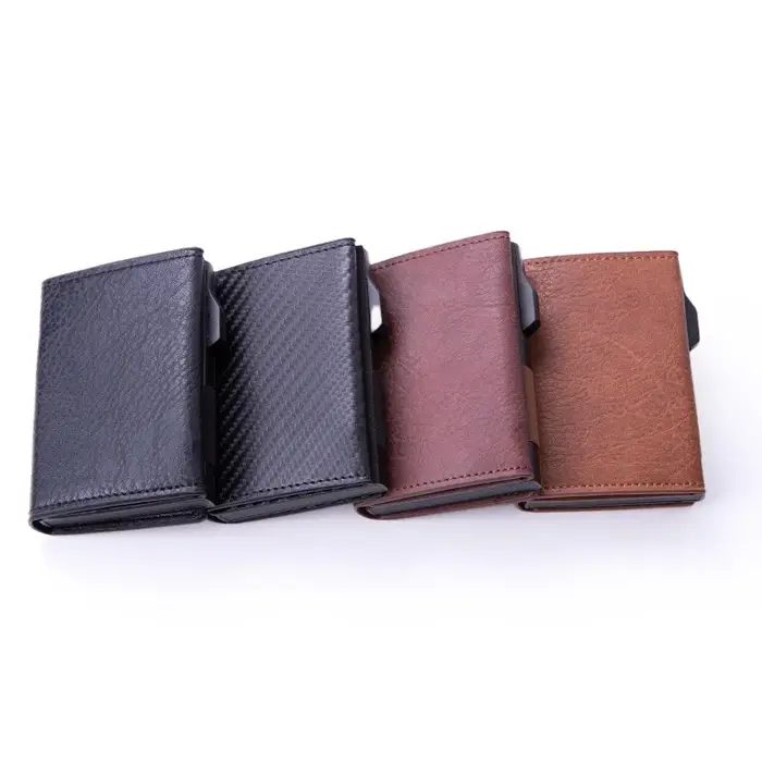 Fibre porte-carte de crédit portefeuilles hommes marque Rfid noir marron magique à trois volets en cuir mince Mini