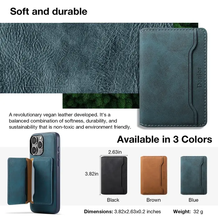Portefeuille magnétique élastique en cuir artificiel Denior (3 emplacements pour cartes) avec accessoires magnétiques