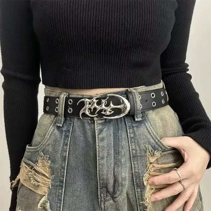 Ceinture Punk en cuir PU ajouré Y2K pour hommes et femmes