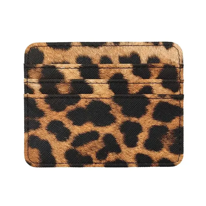 Mini porte-cartes en cuir PU à motif léopard pour hommes et femmes