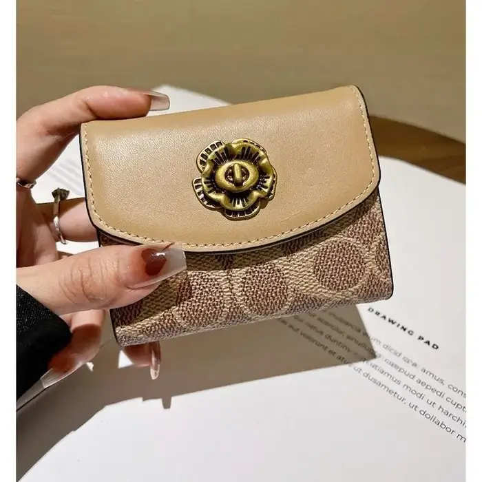 Portefeuille de rangement multifonctionnel haut de gamme en cuir de camélia