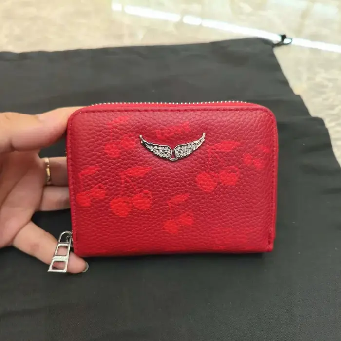 Ensemble de portefeuilles en cuir litchi à imprimé cerises pour femmes, format court et long, avec p