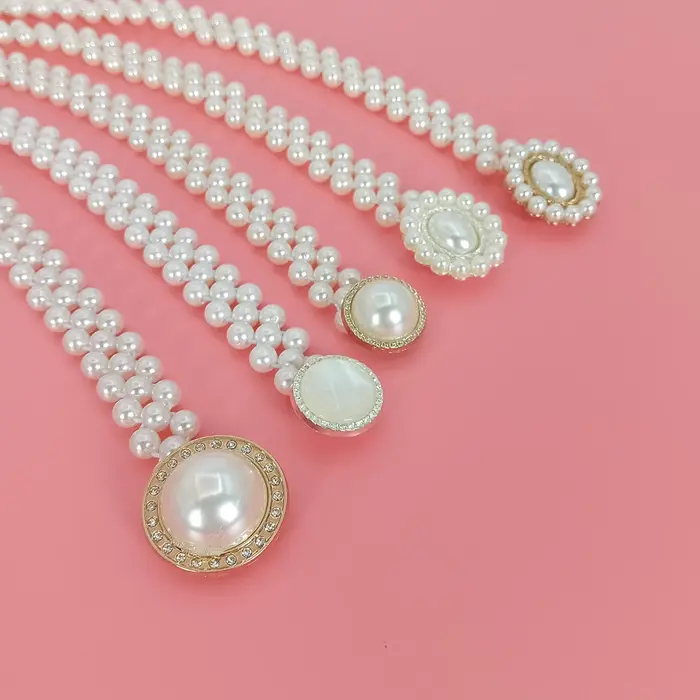 Ceinture élastique élégante pour femme avec incrustation d'agate et fausses perles