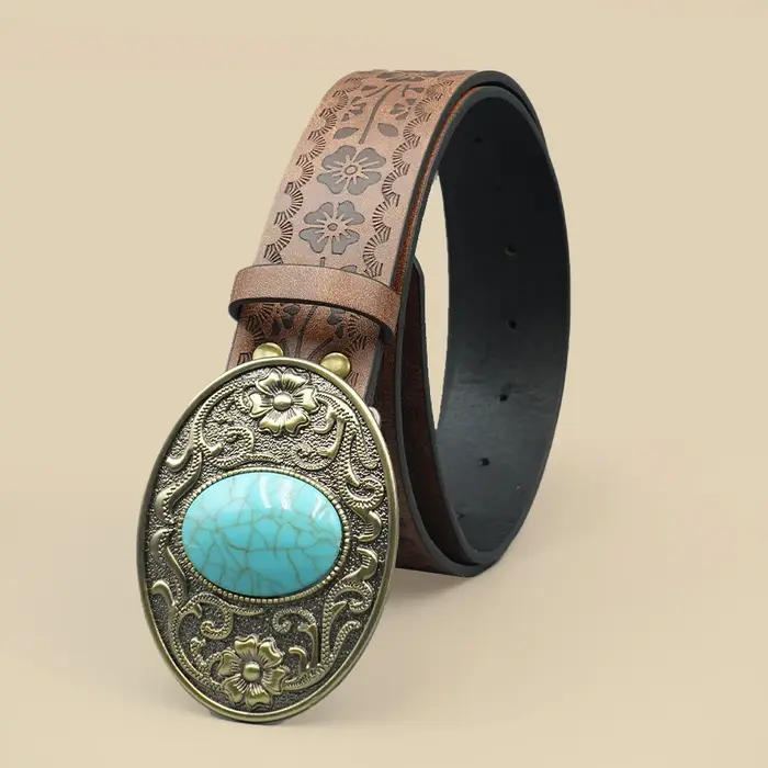 Ceinture élégante vintage royale pour femme – Design floral avec boucle bleu turquoise