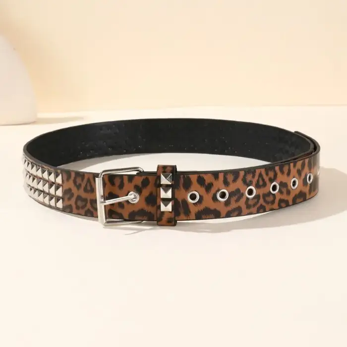 Ceinture tendance à imprimé léopard avec rivets