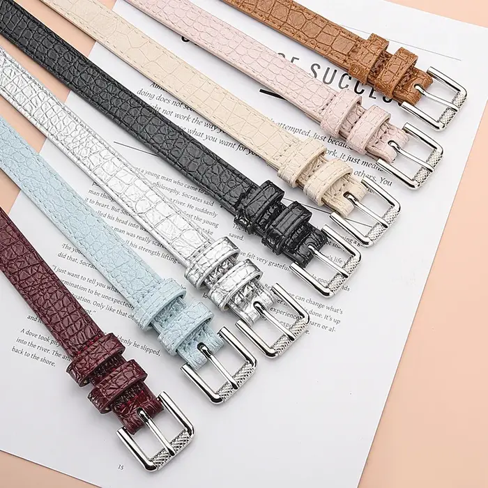 Ceinture fine en cuir PU noir pour femmes