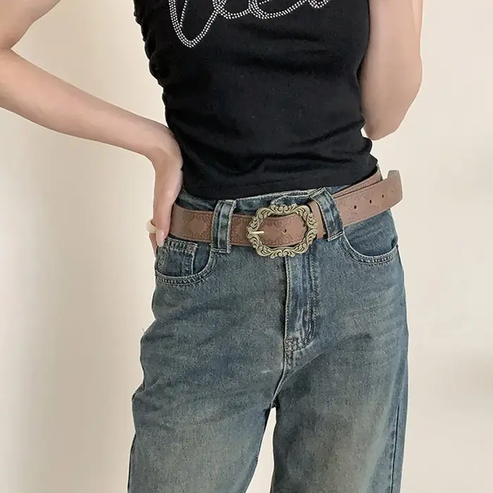 Ceinture vintage marron gaufrée style Hot Girl
