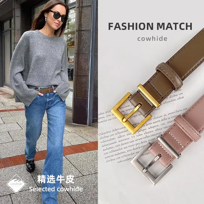 Ceinture rétro Simple en cuir véritable pour femmes