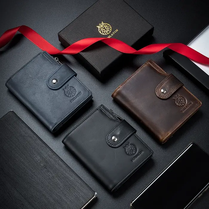 SCHLATUM en cuir véritable hommes portefeuille d'affaires RFID