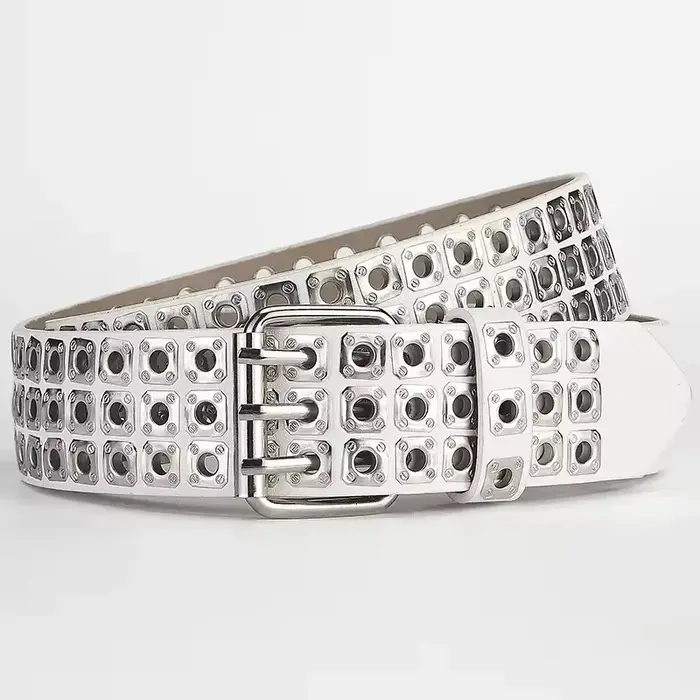 Ceinture pour femmes, perles carrées tendance, clous en forme de saule, trois œillets, style punk ur
