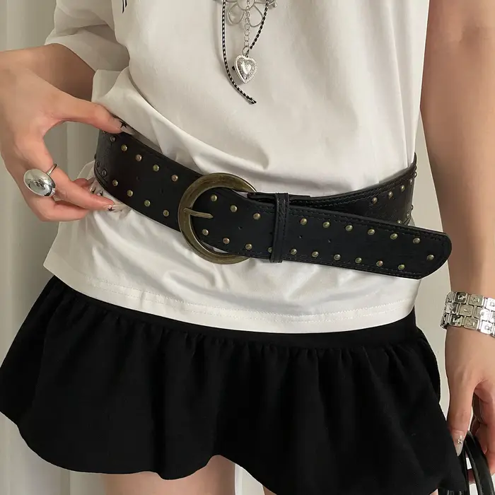 Ceinture large en rivets de style streetwear américain pour femmes