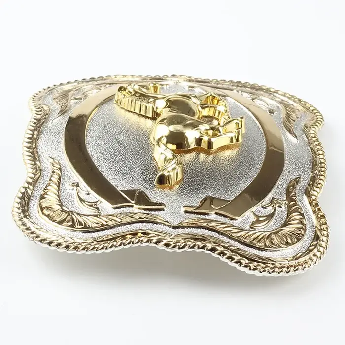 Boucle de ceinture cheval doré pour homme