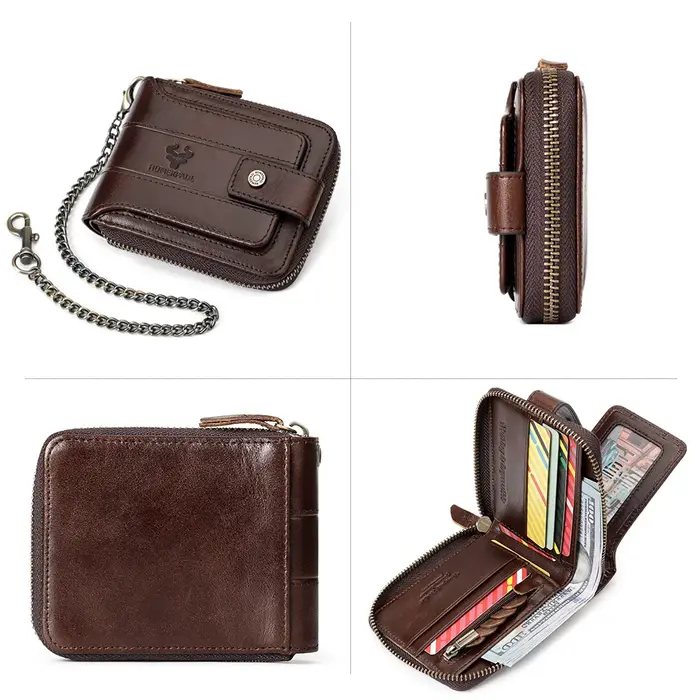 Portefeuille classique en cuir véritable pour homme