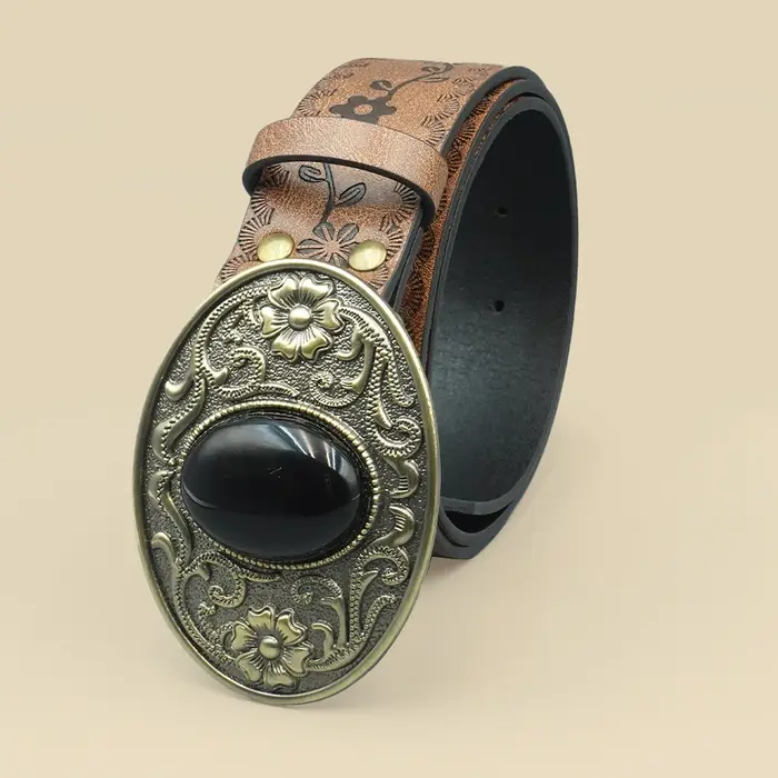 Ceinture pour femmes incrustée de Turquoise noir de Style Court rétro, Style Denim occidental, ceinture pour femmes de Niche, ceinture en pierres précieuses noires sculptées