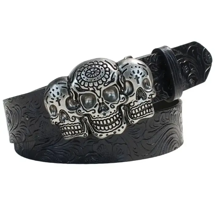 Ceinture vêtements occidentaux 39BB pour hommes femmes, ceinture taille avec Plaque crâne foncé avec réglage