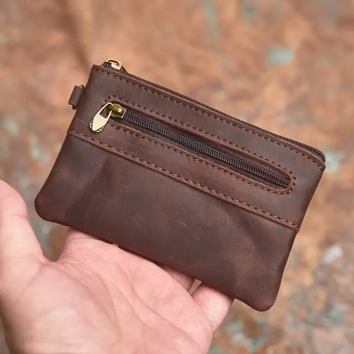 NASVA portefeuille en cuir véritable pour hommes rétro sac à monnaie fermeture éclair petit