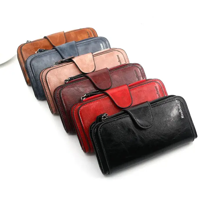 Mode portefeuille femme longue pochette en cuir PU sac à main grande capacité porte-carte fermeture éclair porte-monnaie sac d'argent pour dames