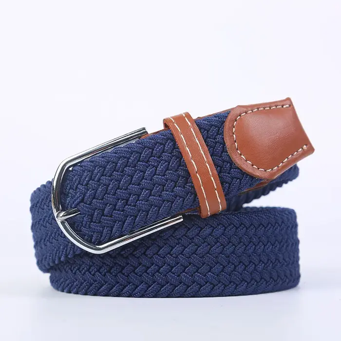 Bleu noir femme décontracté tricoté boucle ardillon hommes ceinture tissé toile élastique extensible