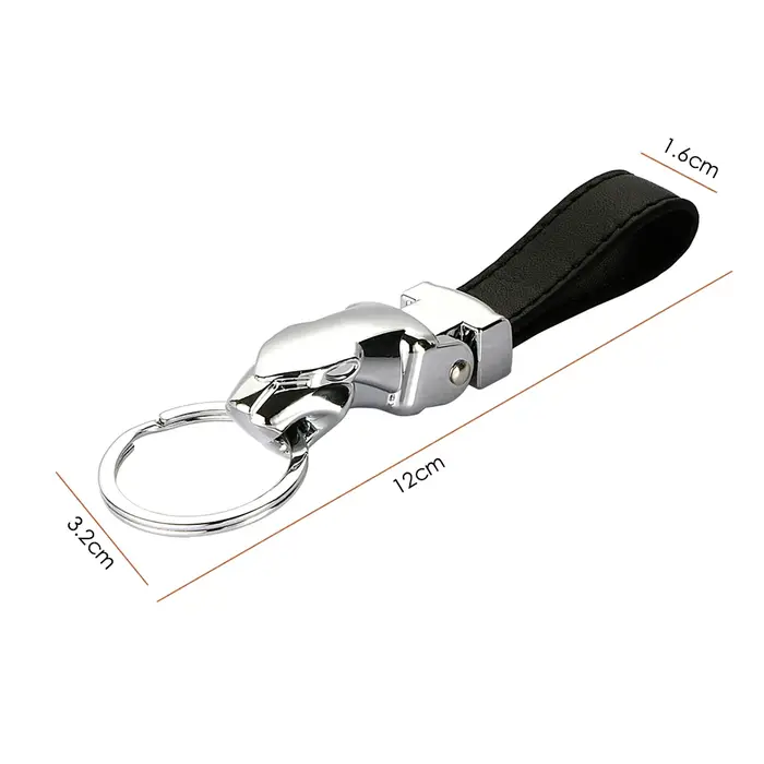 Style de voiture luxe tête de léopard en cuir véritable porte-clés