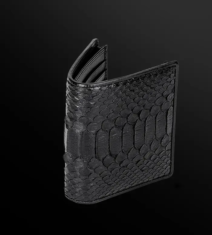 100% véritable véritable authentique peau de serpent hommes à deux volets Python serpent portefeuille carte de crédit argent porte-monnaie et étui noir livraison gratuite