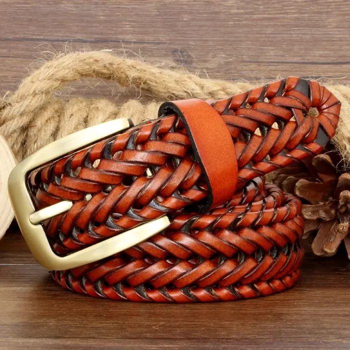 Ceinture tressée en cuir véritable pour homme