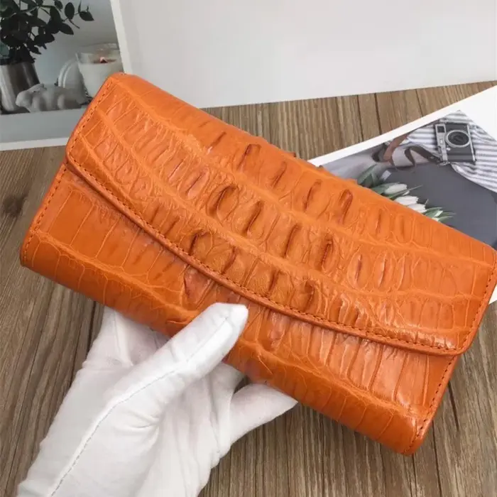 Portefeuille long pour femme en cuir de crocodile véritable