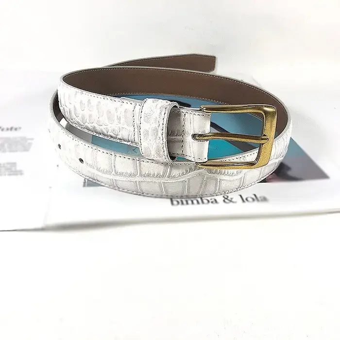 Ceinture fine en cuir véritable pour femme, motif crocodile, simple et polyvalent, décoration avec robe, mode décontractée, bretelles de surintendant, nouveau