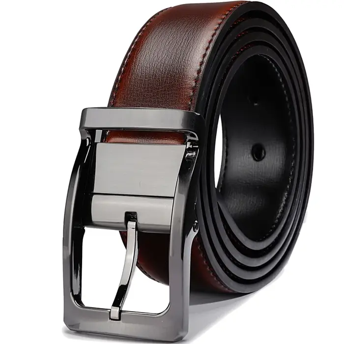 Ceinture réversible en cuir véritable pour hommes, 1 pièce, boucle rotative deux en un, grande et haute