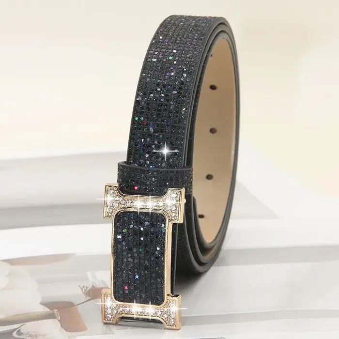 Ceinture en cuir PU pour femmes, strass scintillants, polyvalente, paillettes, marque de luxe, Desig