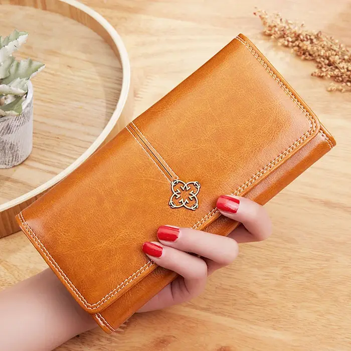 Portefeuille en cuir de luxe pour femme, sac à main long tendance avec porte-cartes pour femme