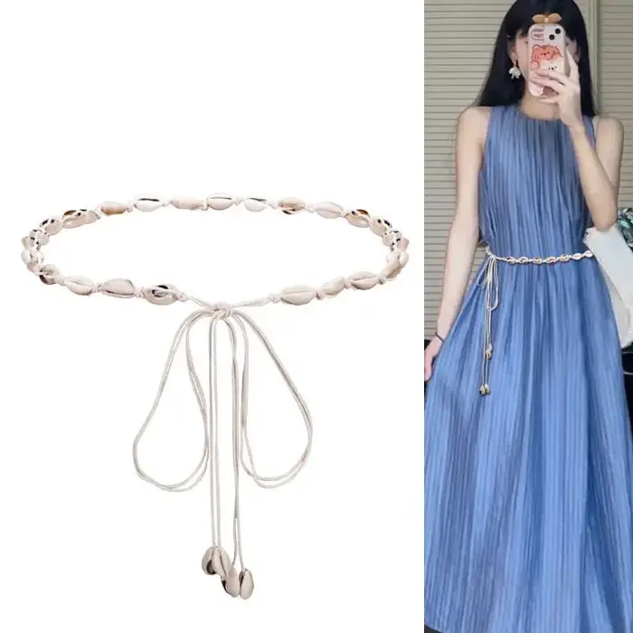 Ceinture fine en coquillage blanc pour femme