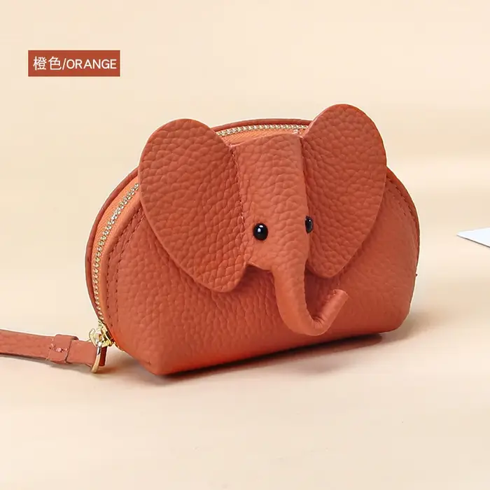 Ins – joli porte-monnaie en forme d'éléphant blanc, petit porte-cartes, 100% cuir de vache, porte-ca