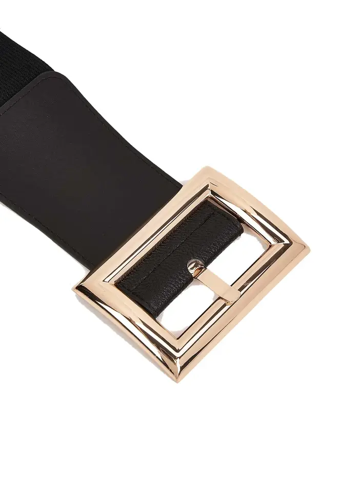 Ceinture élastique à large boucle carrée pour femmes