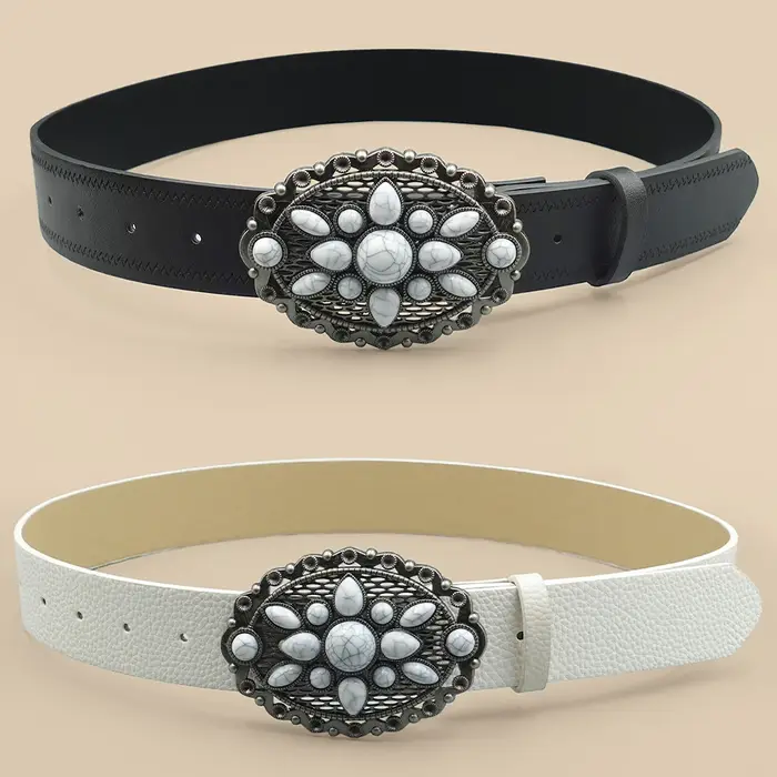 Ceinture à boucle en pierre howlite bohème