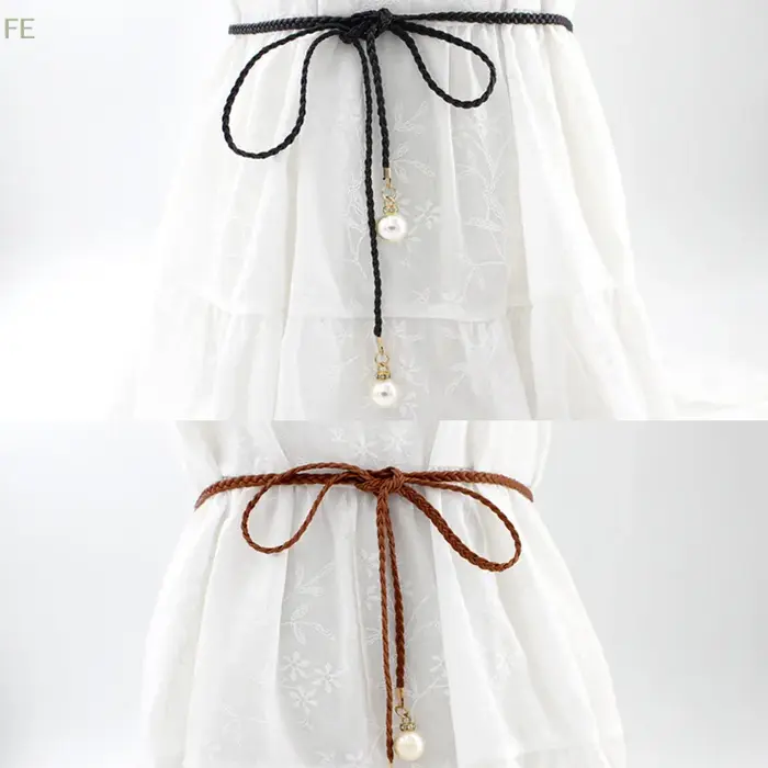 Ceinture fine en cuir PU tressée à franges style bohème pour femme