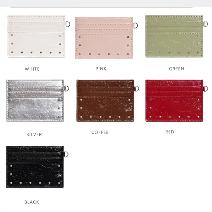 Porte-cartes de style coréen pour femmes, portefeuille en cuir PU tendance avec rivets, petite bours