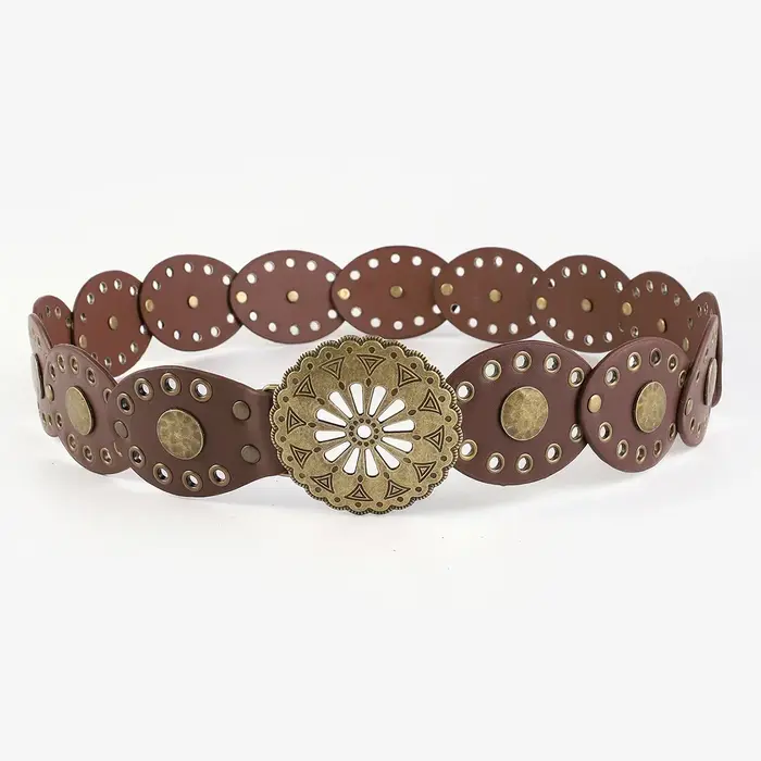 Ceinture large en métal ajouré de style western rétro pour femme