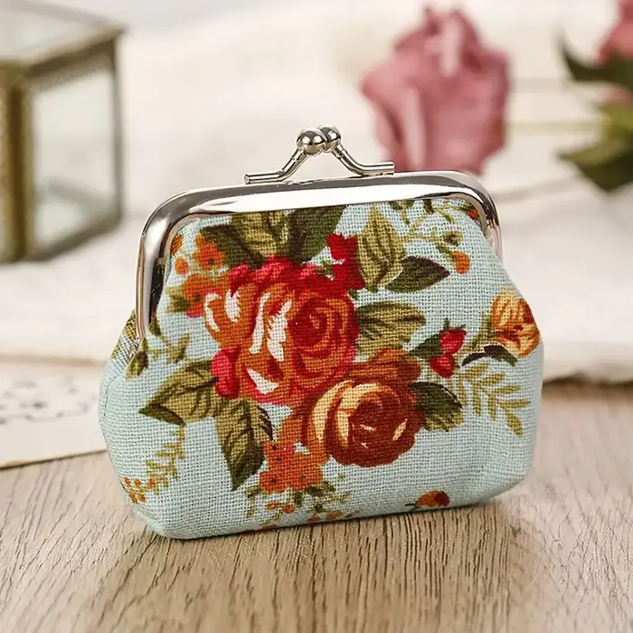 Porte-monnaie vintage à motif floral avec fermoir en métal, style ethnique, organiseur de monnaie, s