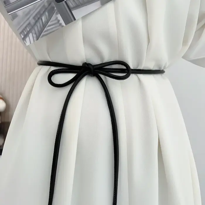 Ceinture ronde en cuir ornée d'un nœud polyvalent pour femme, robe avec un nœud détaillé