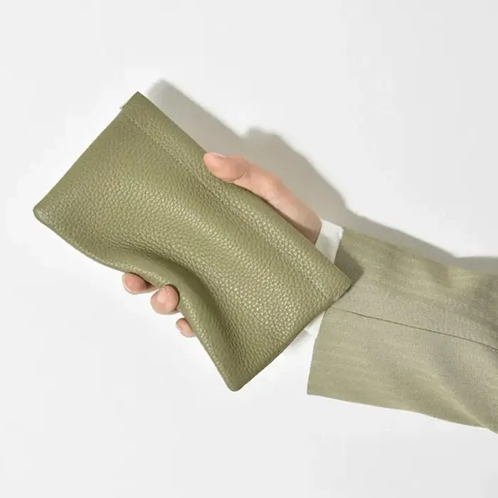 Portefeuille long minimaliste ultra-fin en cuir véritable pour femmes