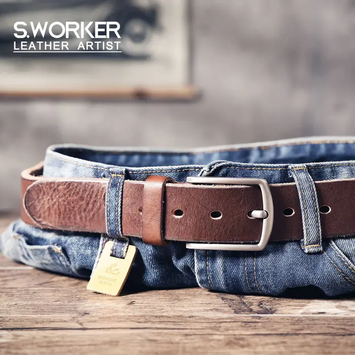 Ceinture en cuir de vachette véritable rétro décontractée pour homme avec boucle à ardillon et boîte cadeau, ceinture pour étudiant, ceinture classique simple